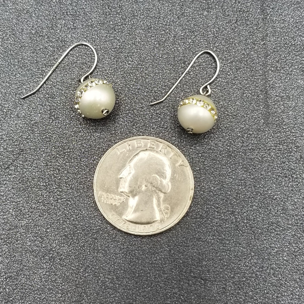Pierced Earrings Faux Pearl Bead Faceted Crystal Dangle 1/2"
