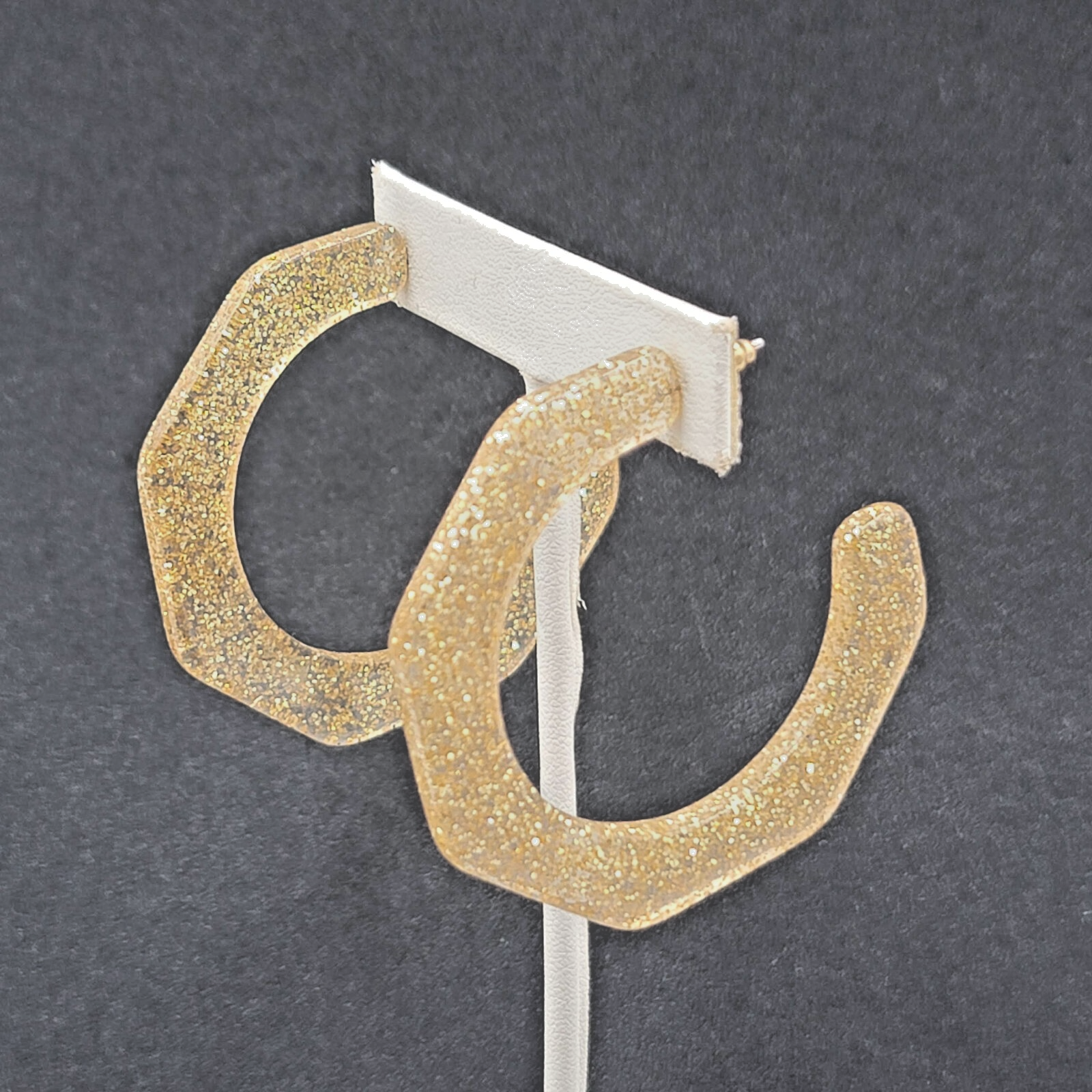 Pierced Earrings Gold Glitter Acrylic Large Hoops Dangle 2"