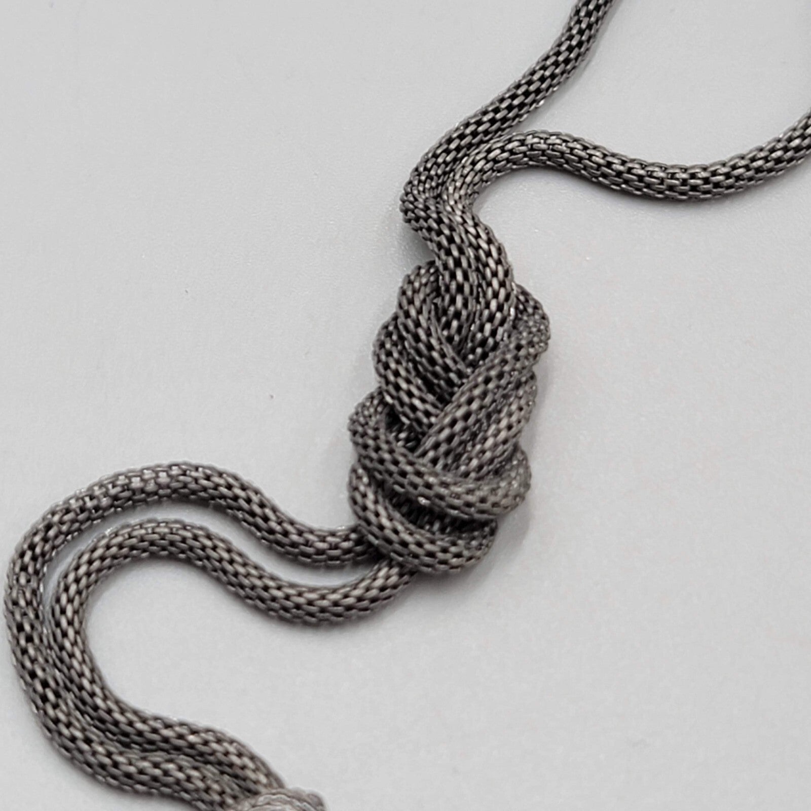 Chicos Necklace Gunmetal Gray Mesh Brown Dichroic Glass Beads 18"