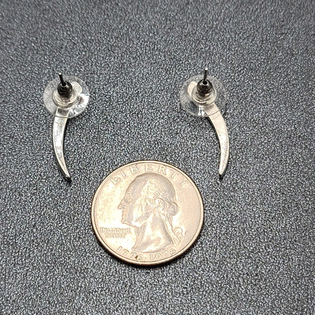 Pierced Earrings Silver tone Clear Rhinestone Drop 1"