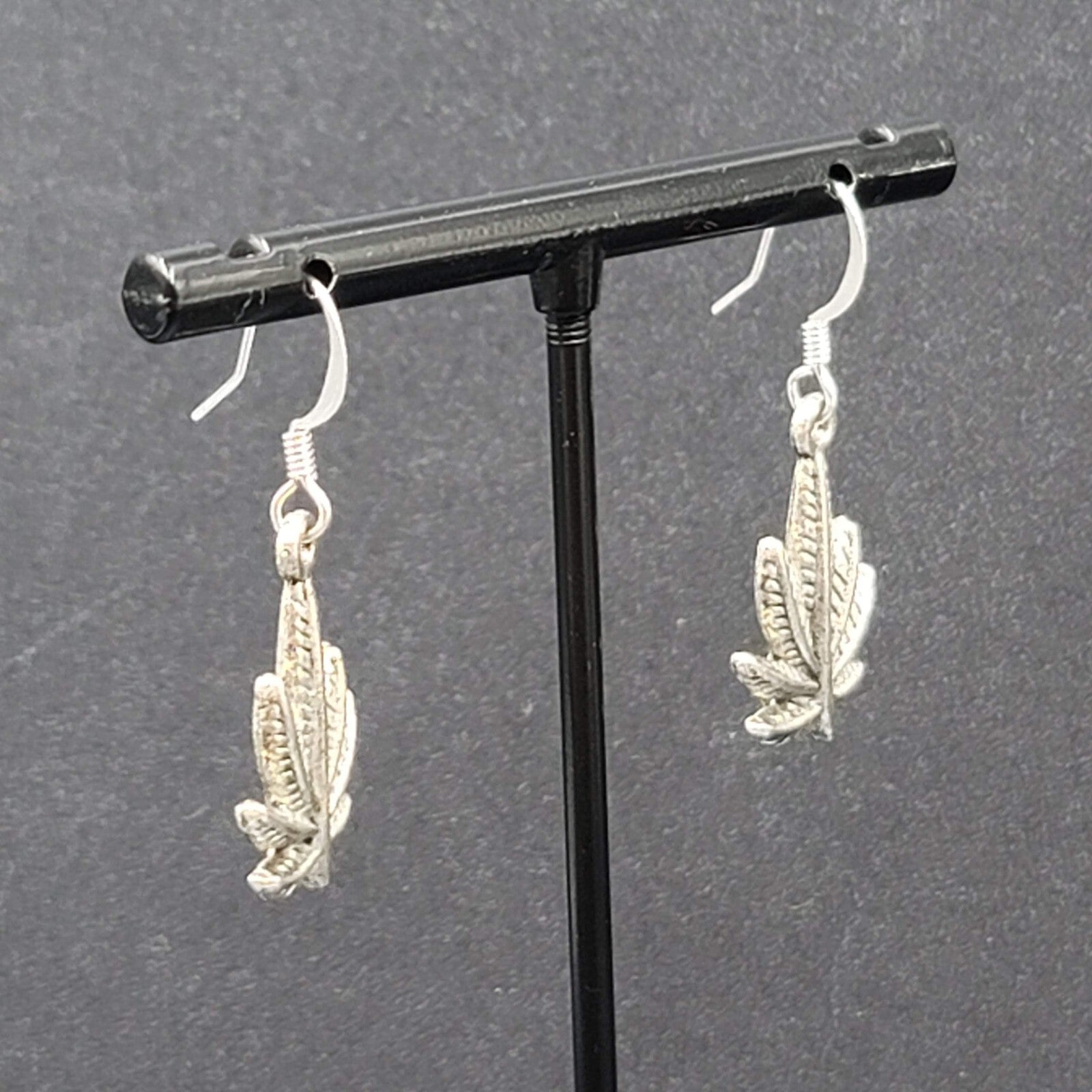 Pierced Earrings Silver tone Marijuana Pot Leaf Dangle 7/8"