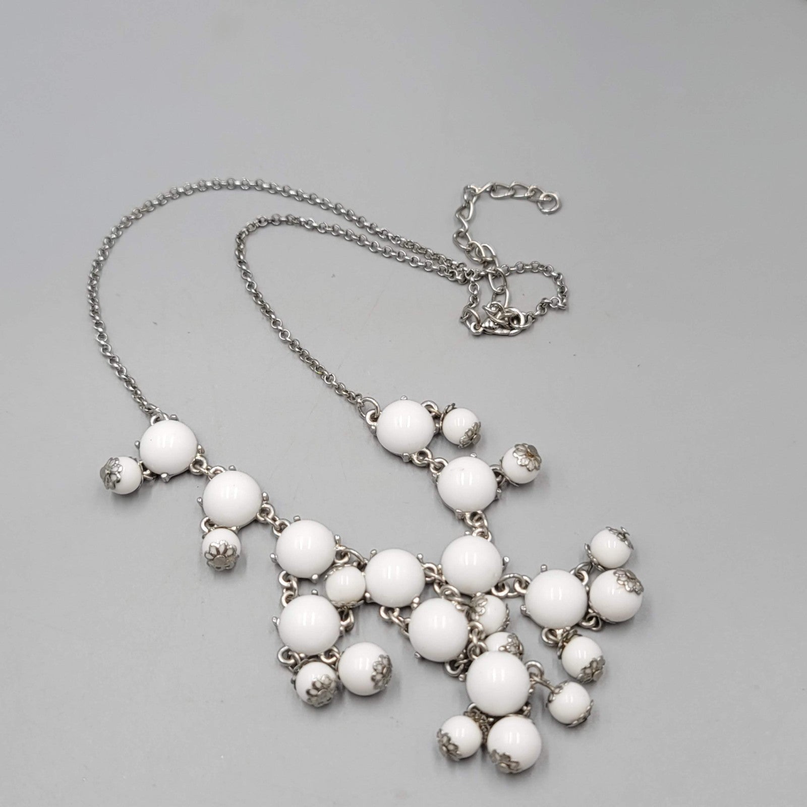 Statement Bib Necklace Silver tone White Acrylic  Silver tone 18"-20"