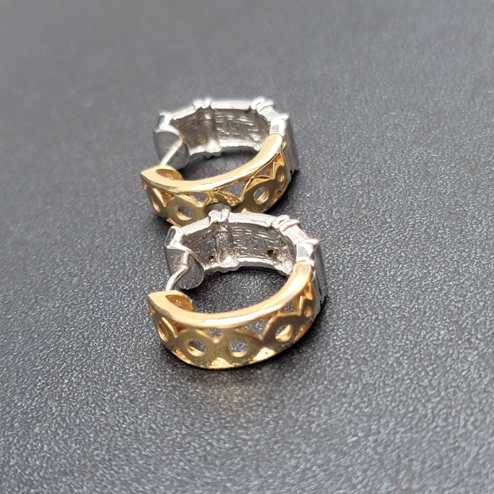 Reversible Pierced Earrings Gold Plated Silver Plated Rhinestone Hoops 5/8"