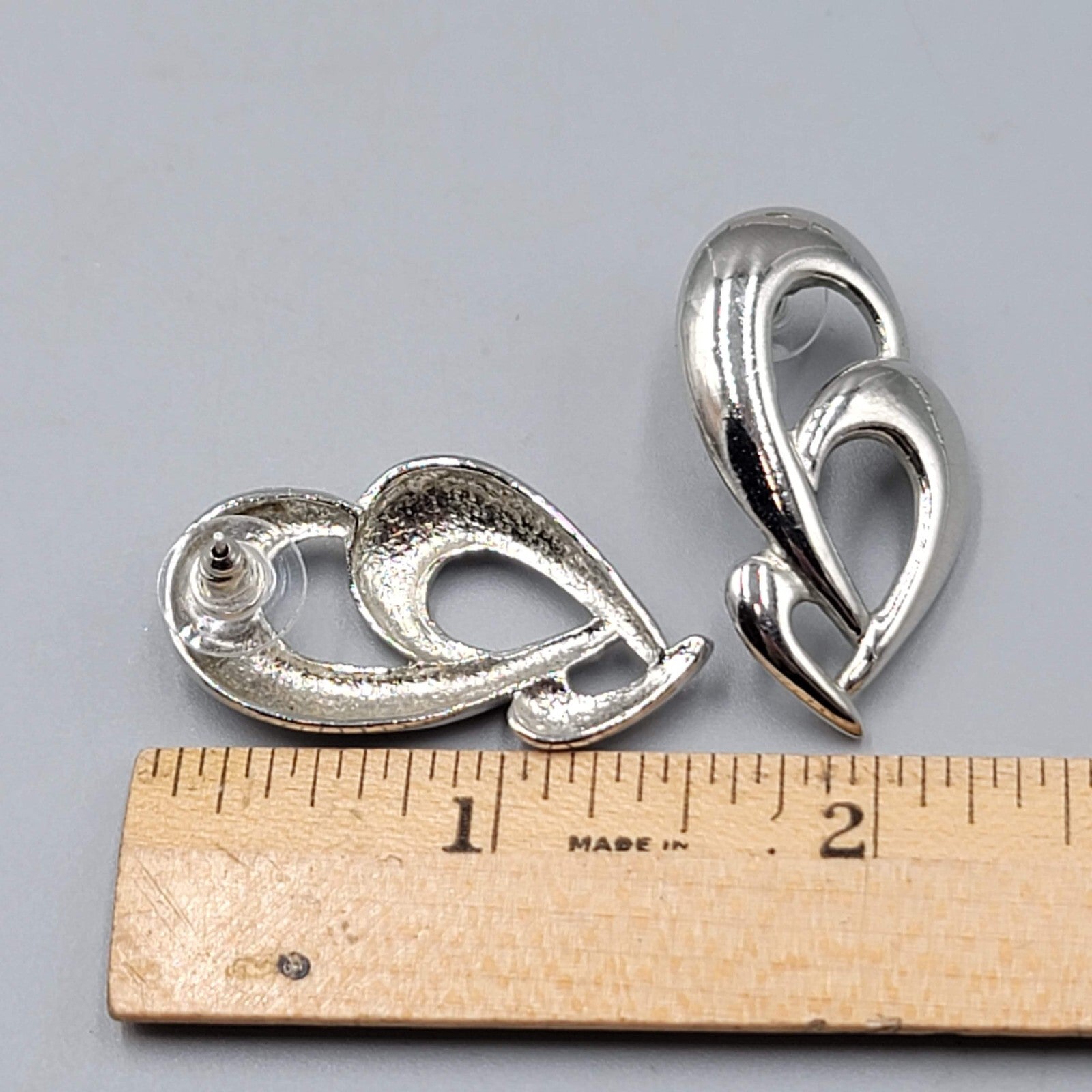 Vintage High Polish Silver tone Drop Pierced Earrings 1.5"