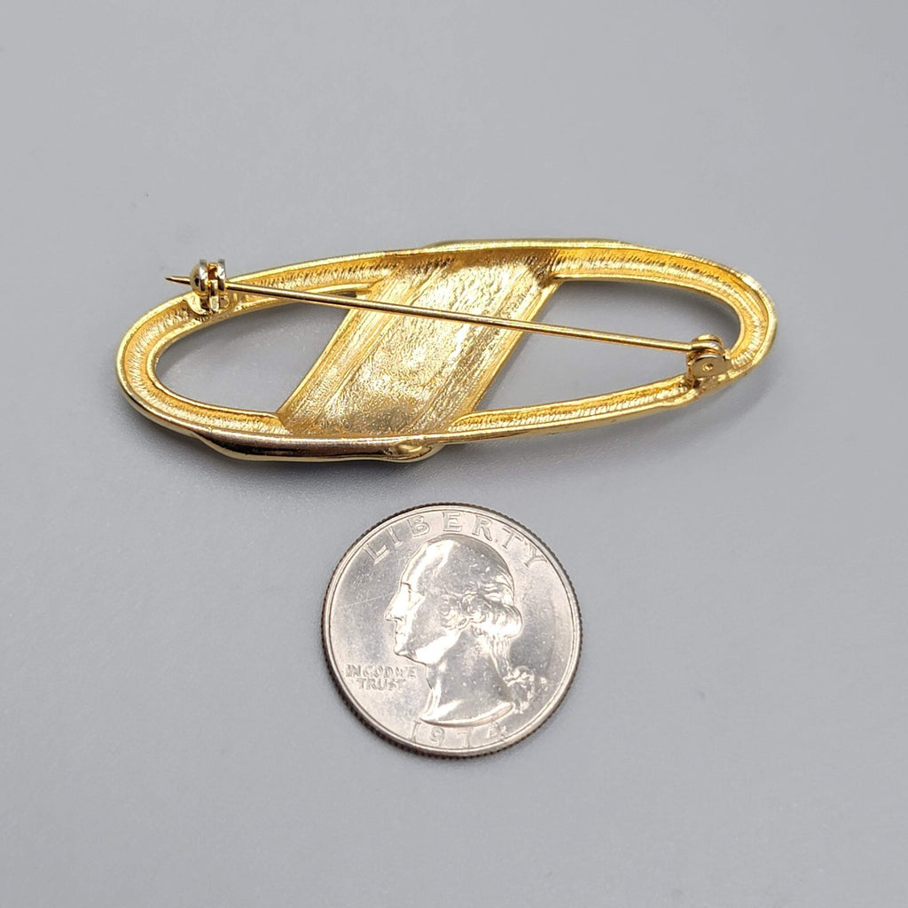 Vintage Purple Enamel Gold-Tone Brooch Open Oval Design 2.5"