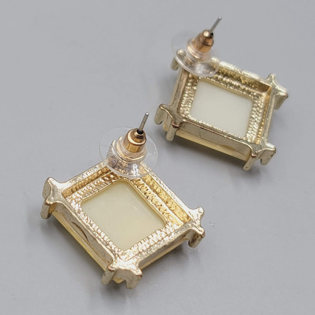 Pierced Earrings Gold tone Drop Iridescent Yellow Statement 1"