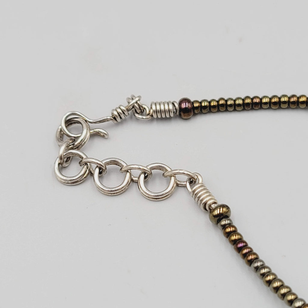 Beaded Anklet Stone and Shell Bronze tone 9.5"-11"