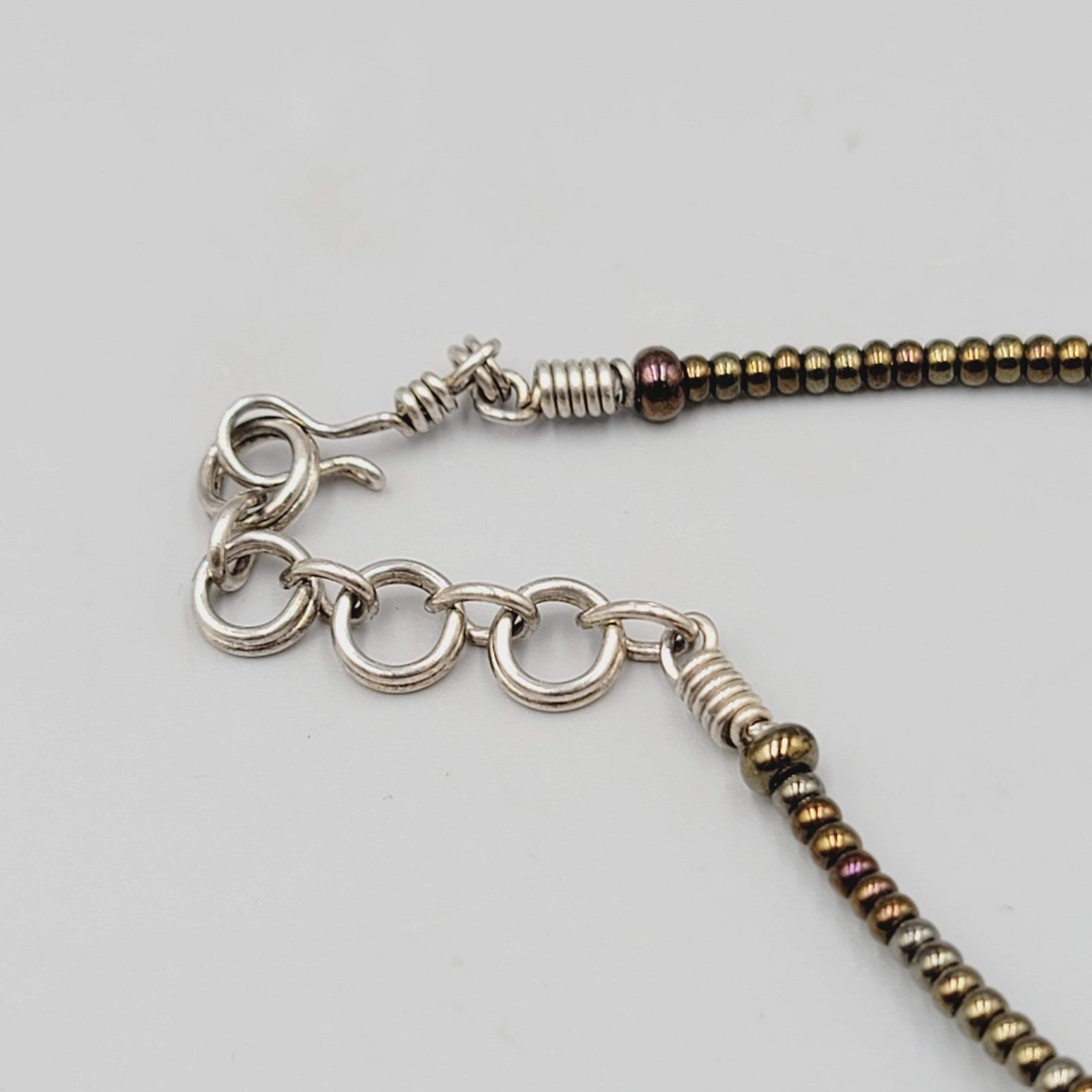 Beaded Anklet Stone and Shell Bronze tone 9.5"-11"