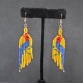 Vintage Pierced Earrings Yellow Seed Bead Parrot Bird Dangle 2.75"
