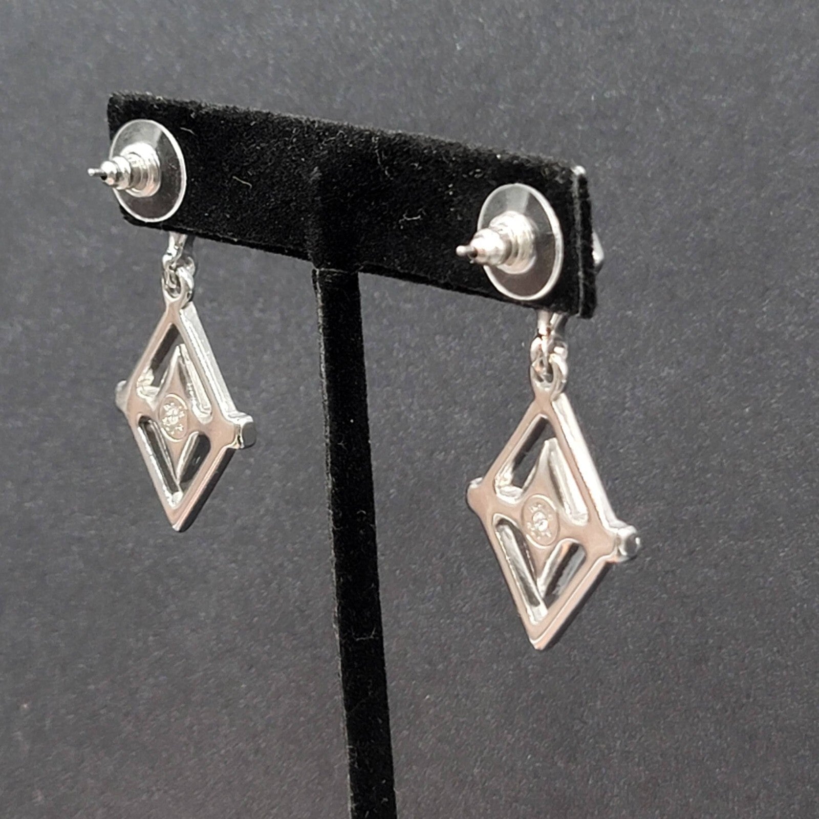 WHBM Pierced Earrings Silver tone Crystal Rhinestone Dangle 1.75"