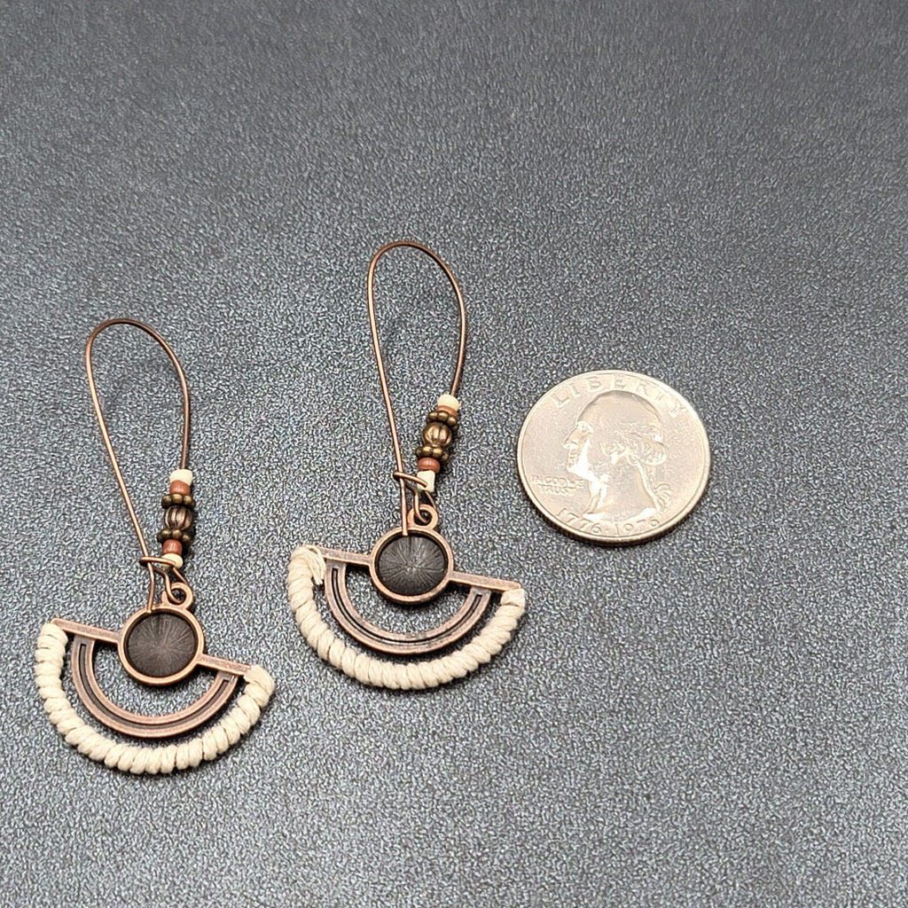 New Boho Pierced Earrings Copper tone Beaded White Dangle Large Hook 2.25"