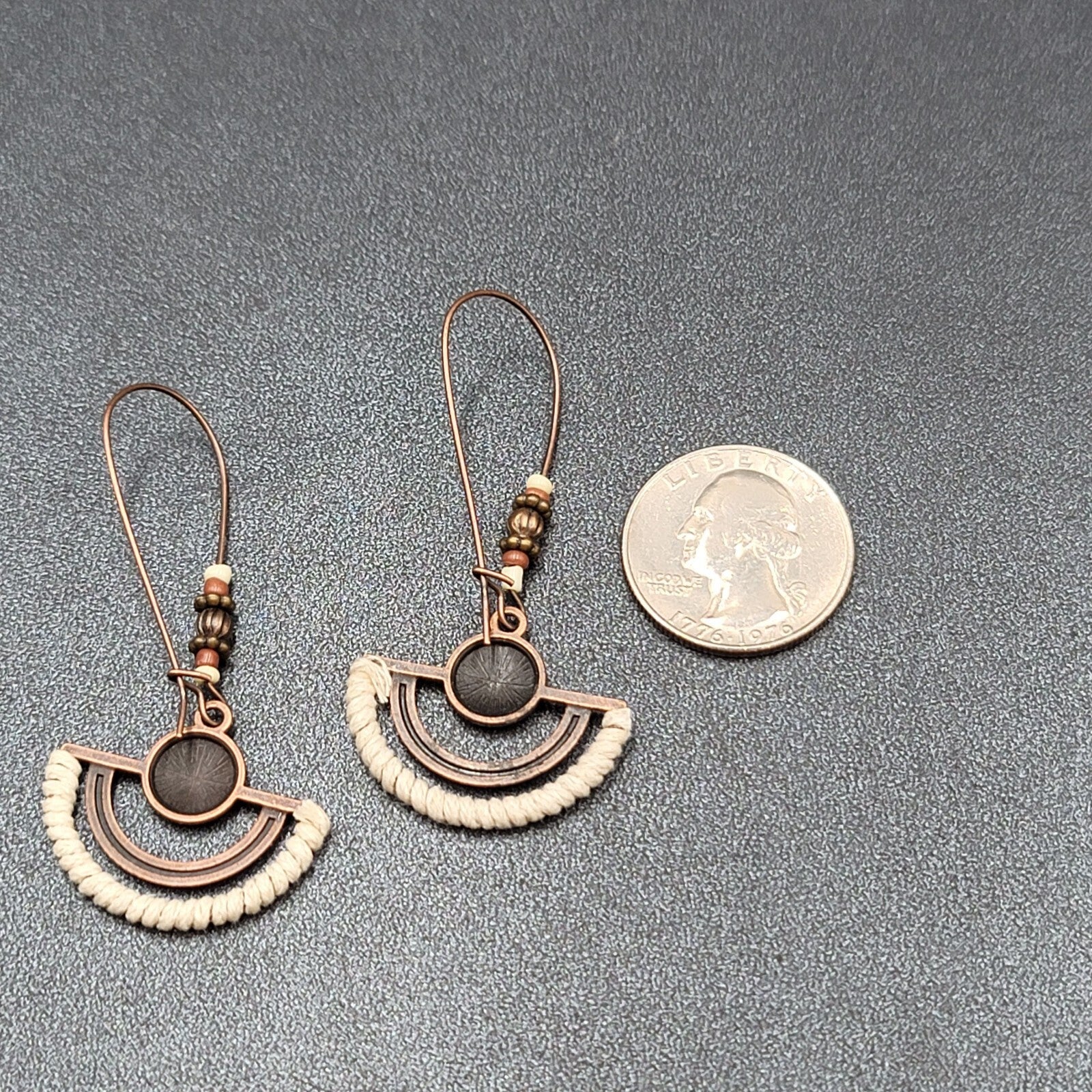 New Boho Pierced Earrings Copper tone Beaded White Dangle Large Hook 2.25"