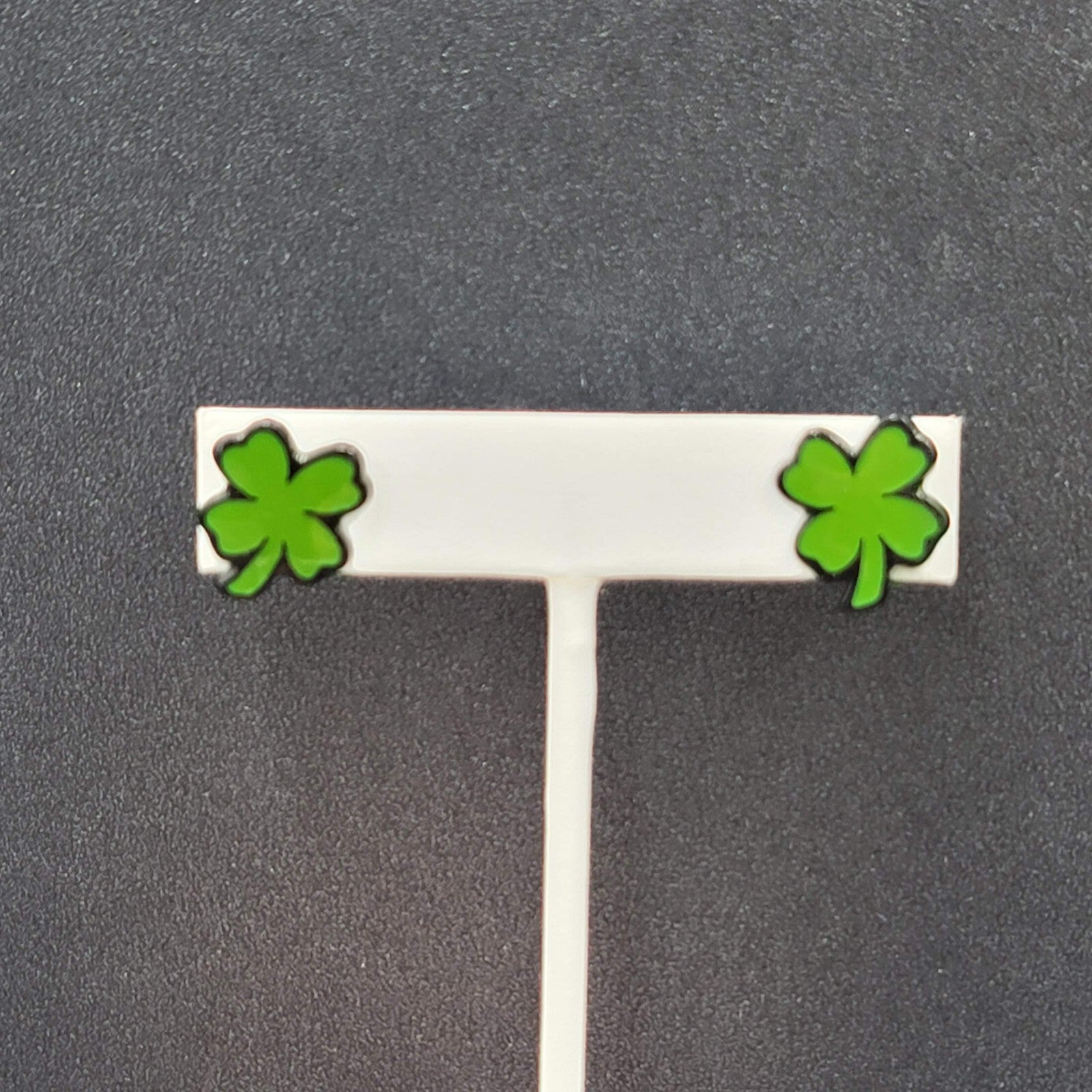 Shamrock Clover Pierced Earrings Green Black Enamel Studs 5/8"
