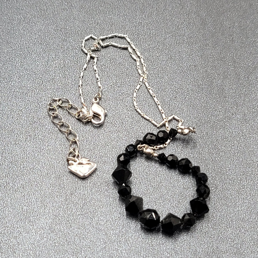 Swarovski Necklace Black Rivioli Crystal Bead Silver Plated Signed 16"-18"