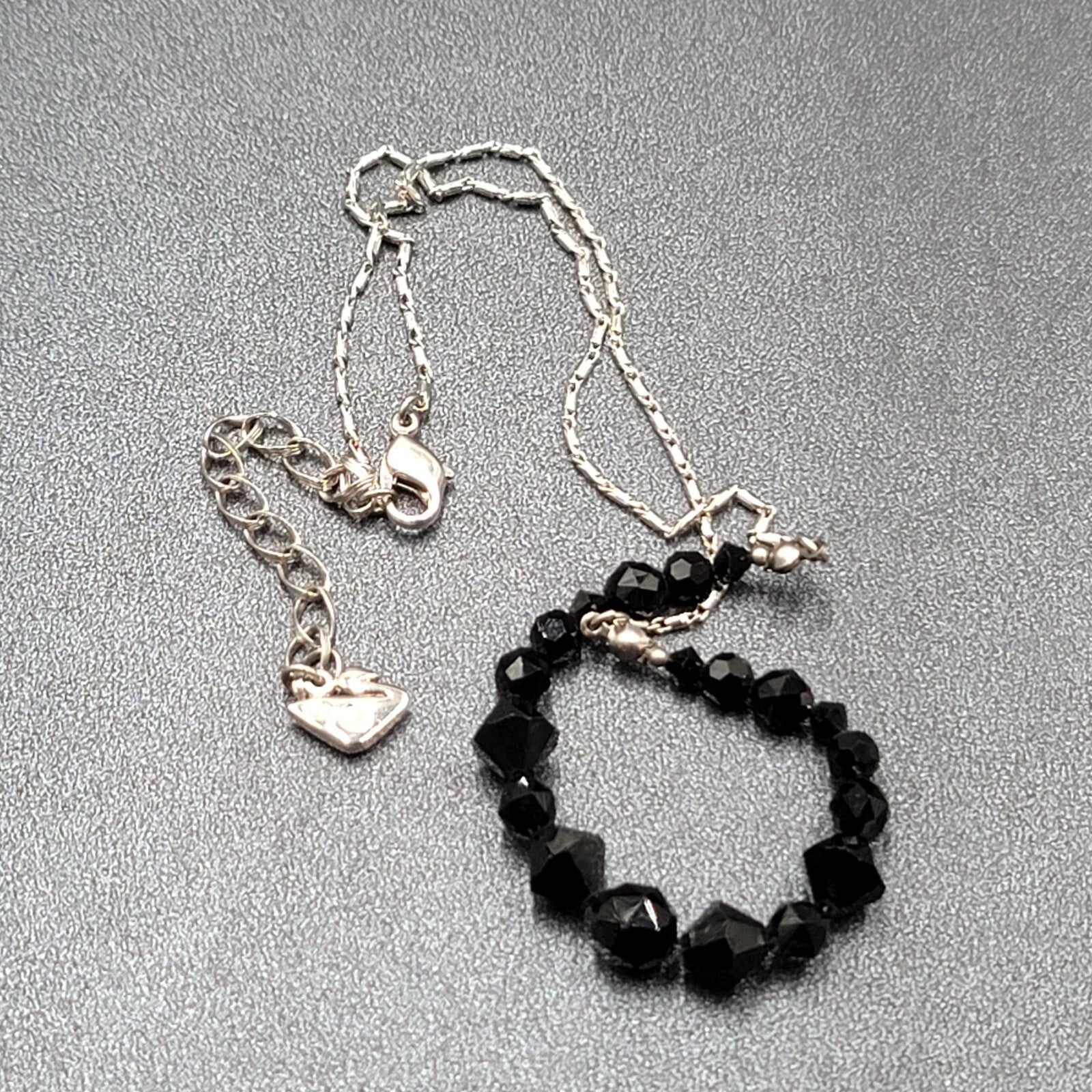Swarovski Necklace Black Rivioli Crystal Bead Silver Plated Signed 16"-18"