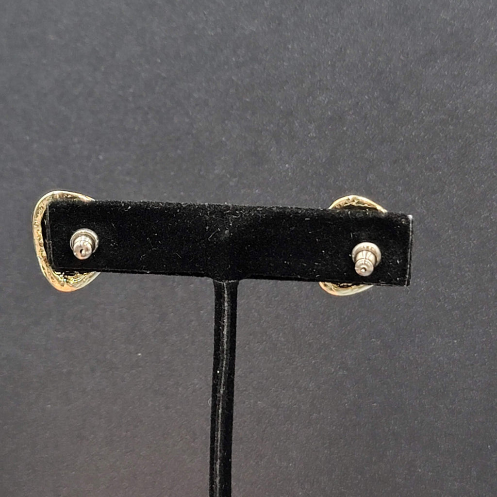 Vintage Pierced Earrings Dark Tan Enamel Gold tone Drop 3/4" 