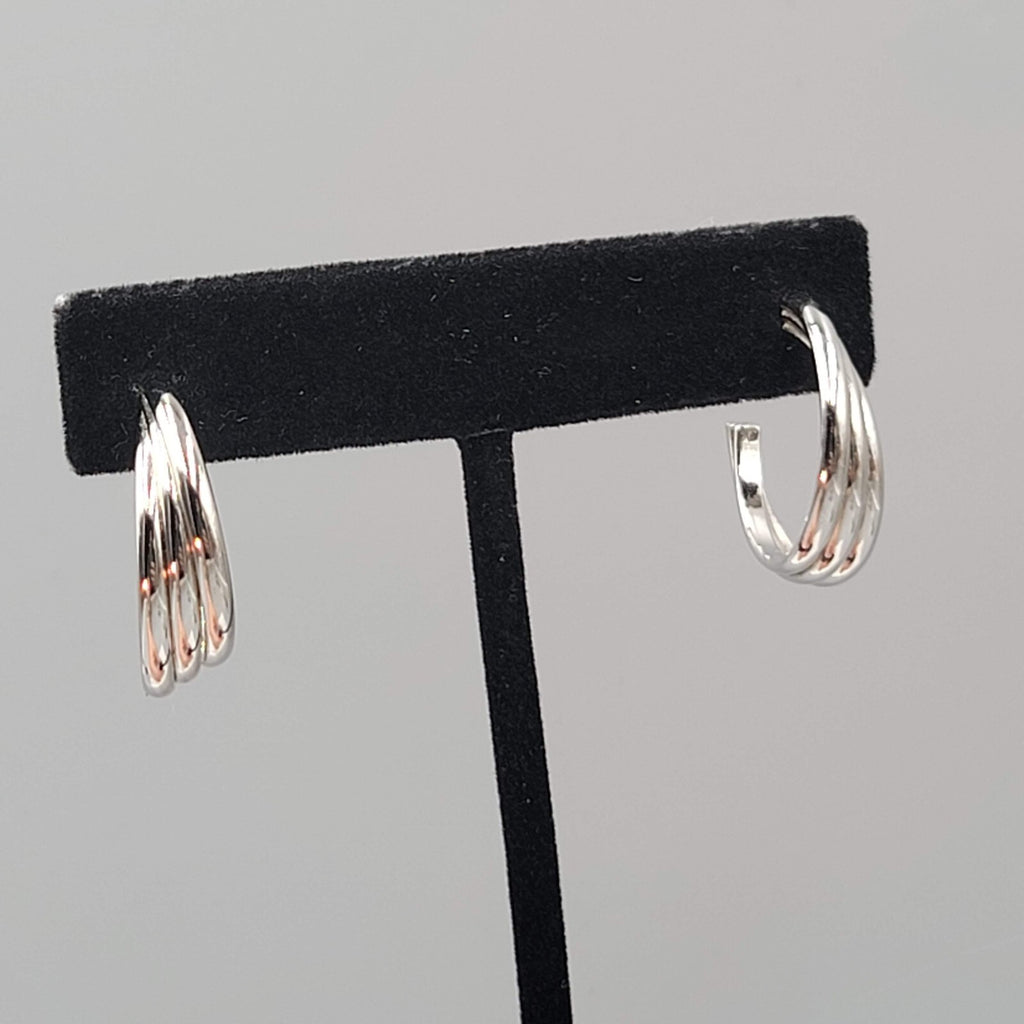 Silver tone Triple Wire Twist Hoop Pierced Earrings Hoops Drop 1"