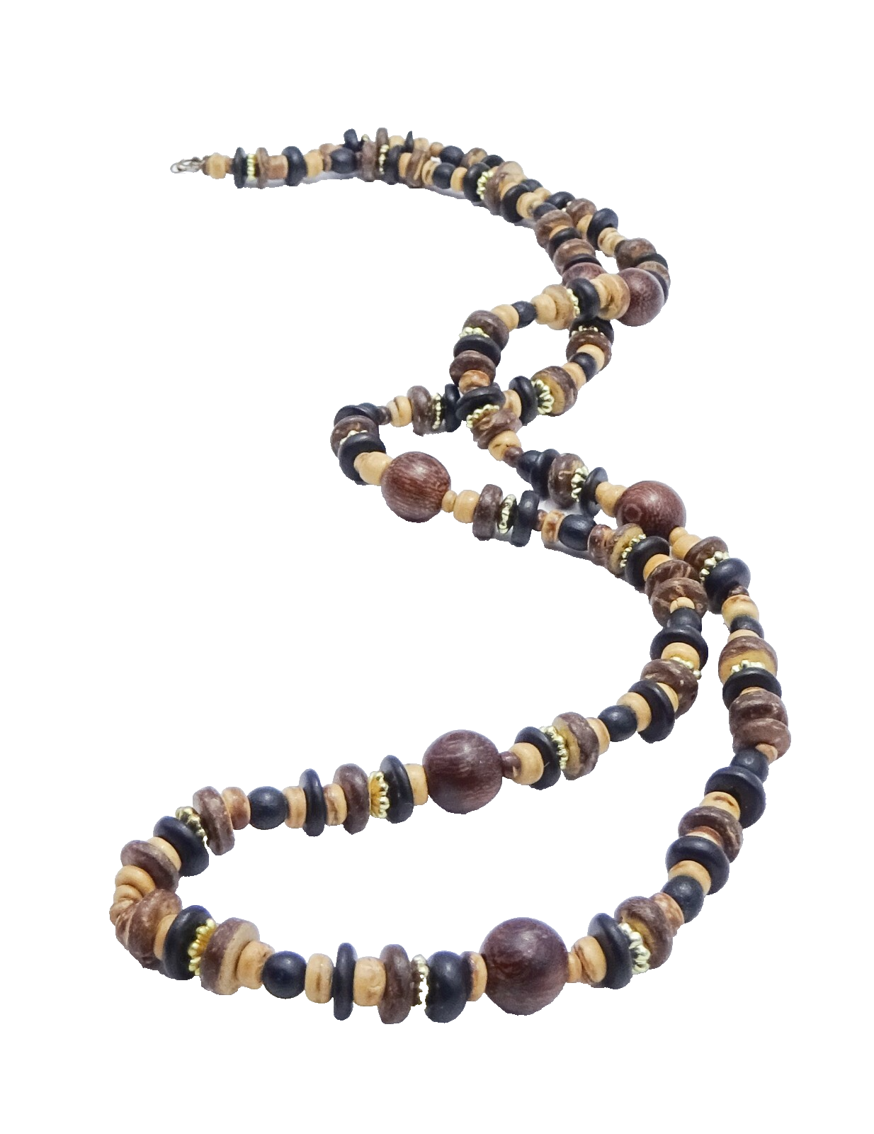 Multi Strand Wood Coconut Handmade Bead Necklace 31"