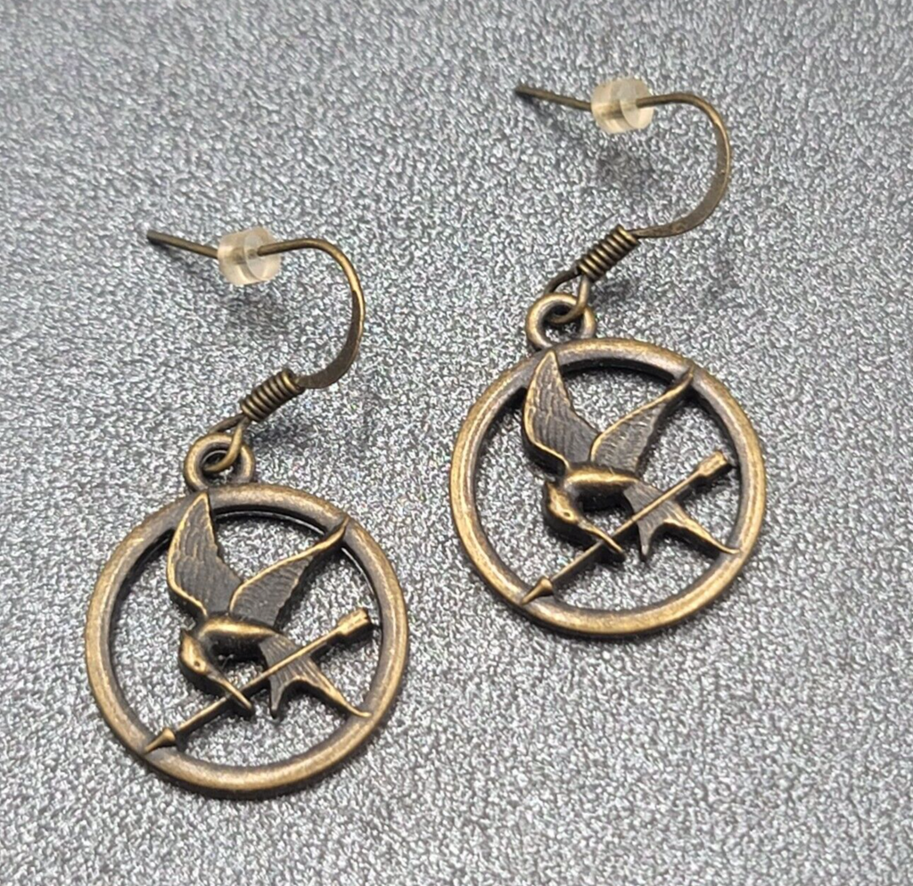 Hunger Games Pierced Earrings Bronze tone Dangle 3/4"