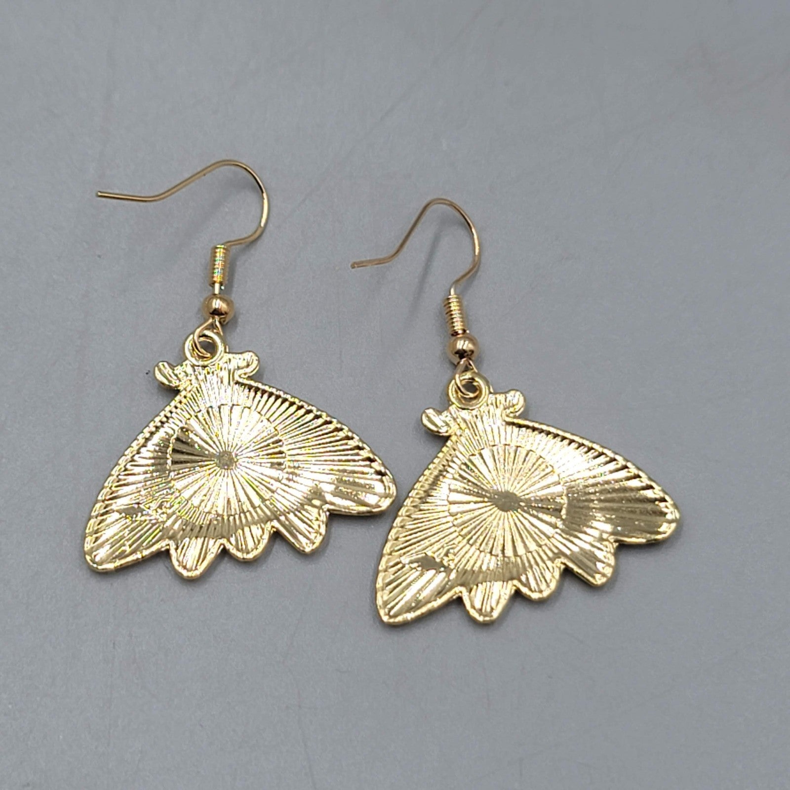 Pierced Earrings Gold tone Enamel Red Rose Moth Dangle 1"