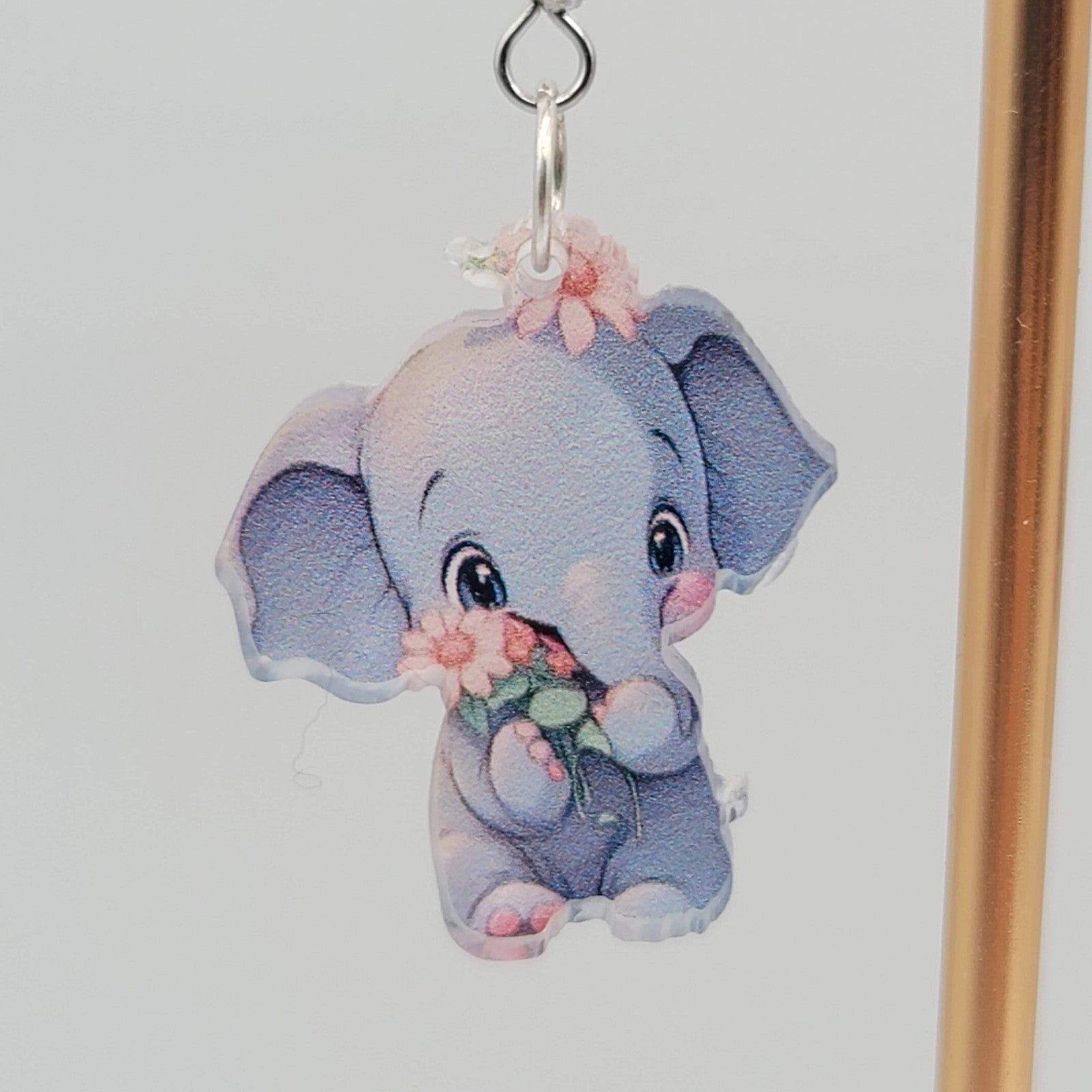 Elephant Pierced Earrings Acrylic Silver tone Dangle  1.25 in
