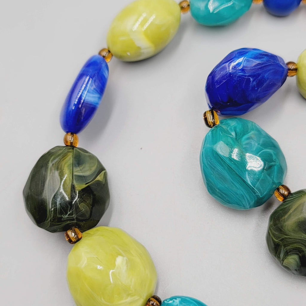 Chunky Bead Necklace Blue Green Acrylic Fun Funky 20"-22"
