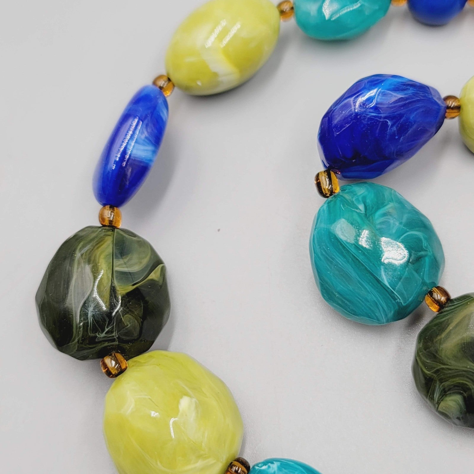 Chunky Bead Necklace Blue Green Acrylic Fun Funky 20"-22"