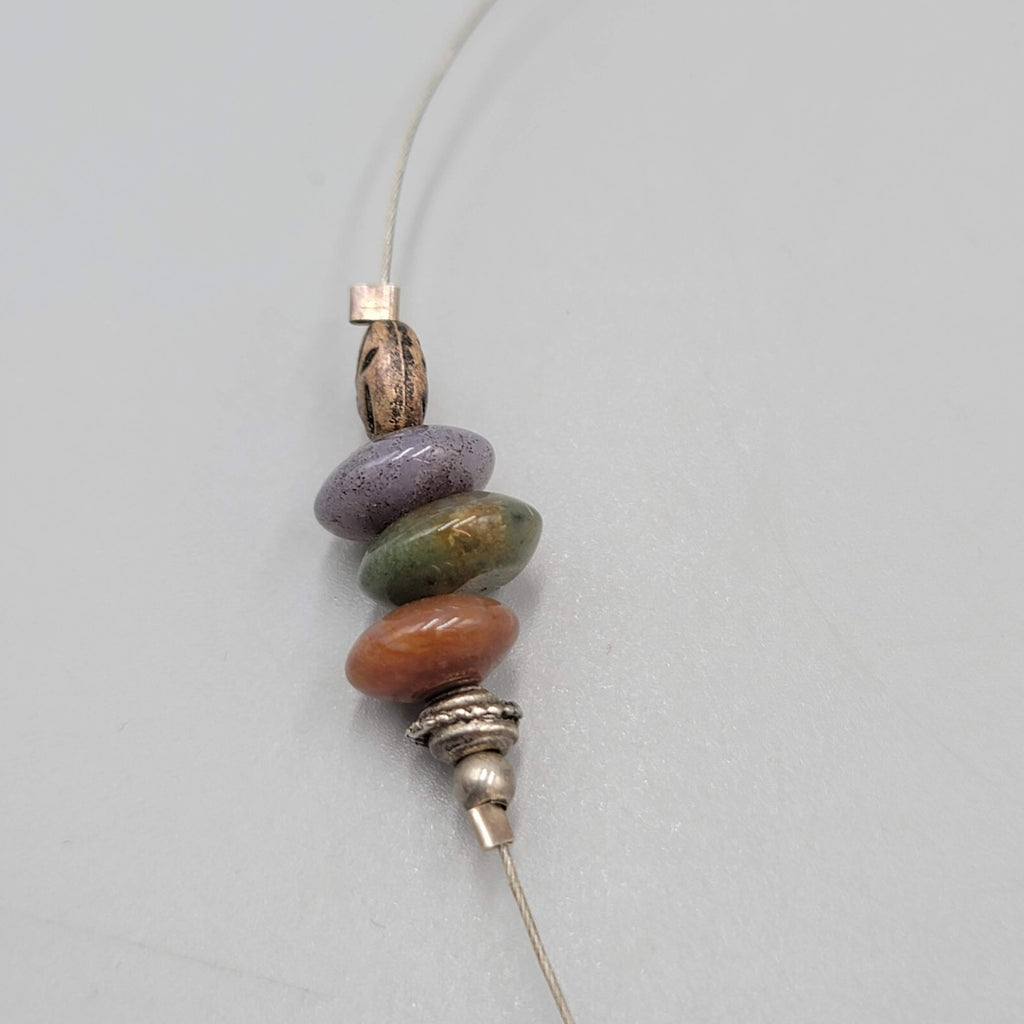 Station Artisan Necklace Multi Stone Bead Silver tone 30"