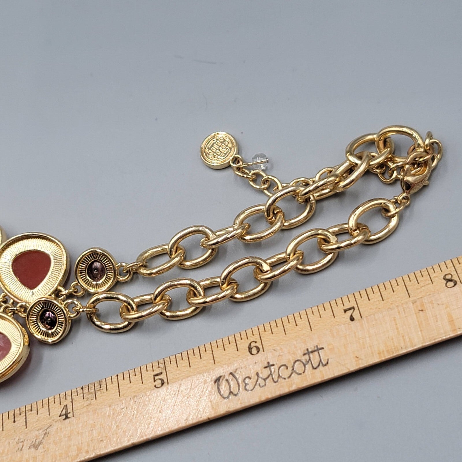 Dana Buchman Necklace Gold tone Orange Accents Rhinestones Adj 16"-19"