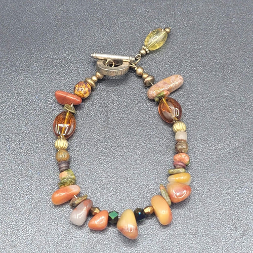 Carnelian Stone Bracelet Agate Silver tone Multi Polished Gemstone 7.25"