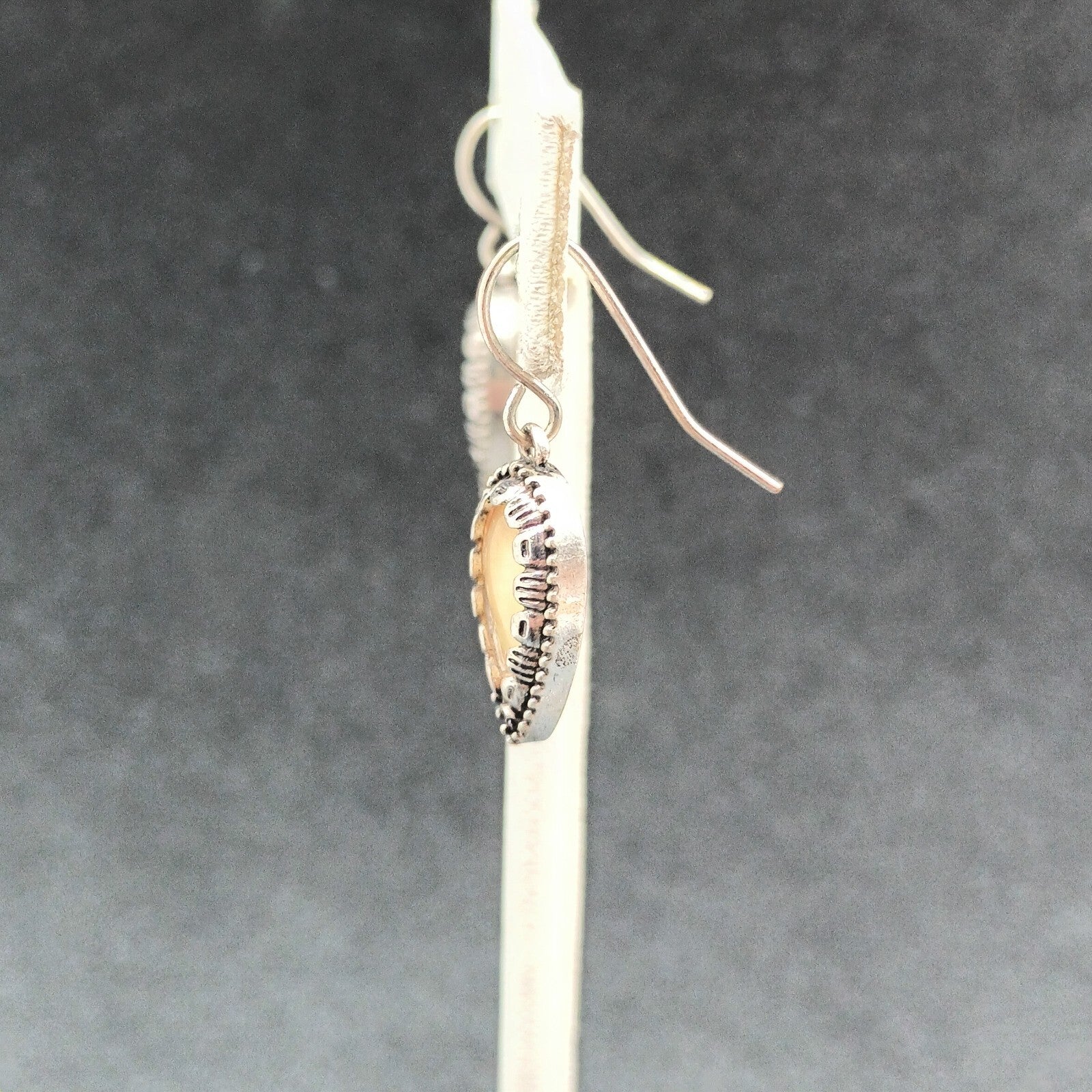 Pierced Earrings Silver tone Cream Acrylic Inverted Teardrop Dangle 3/4"