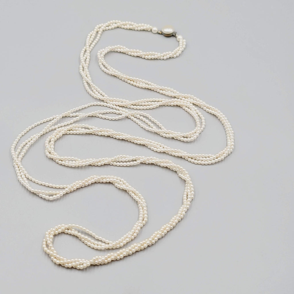 Vintage Multi-Strand Simulated Pearl Necklace 56" Beaded Clasp Elegant Jewelry
