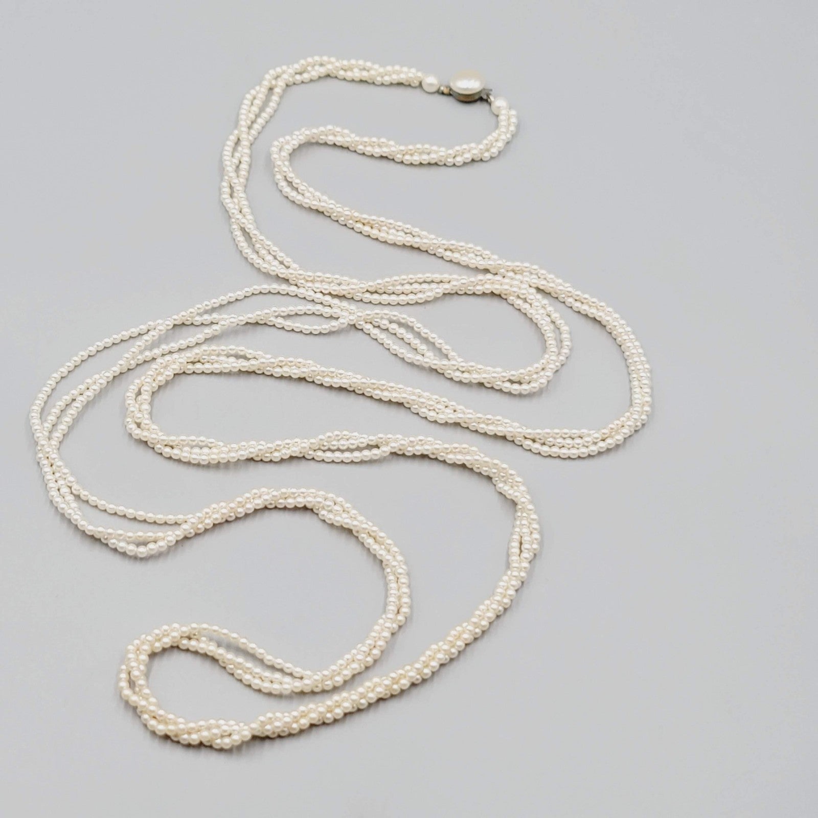 Vintage Multi-Strand Simulated Pearl Necklace 56" Beaded Clasp Elegant Jewelry