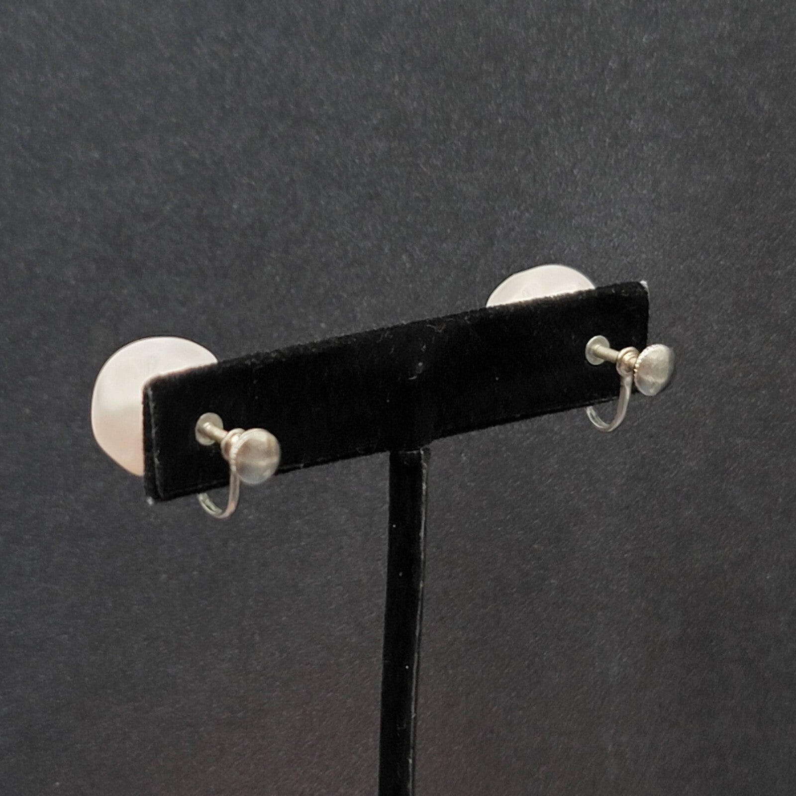 Vintage Clip on Earrings Silver tone Large White Molded Studs Screw Back 5/8"