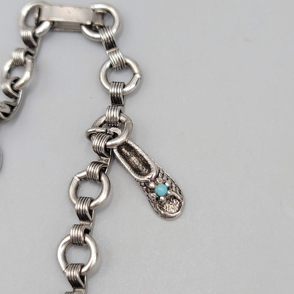 Vintage Southwestern Silver tone Charm Bracelet Blue Accent 7.25"