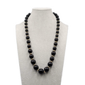 Vintage Hidden Clasp Necklace Graduated Black Bead Gold tone Spacers 24"