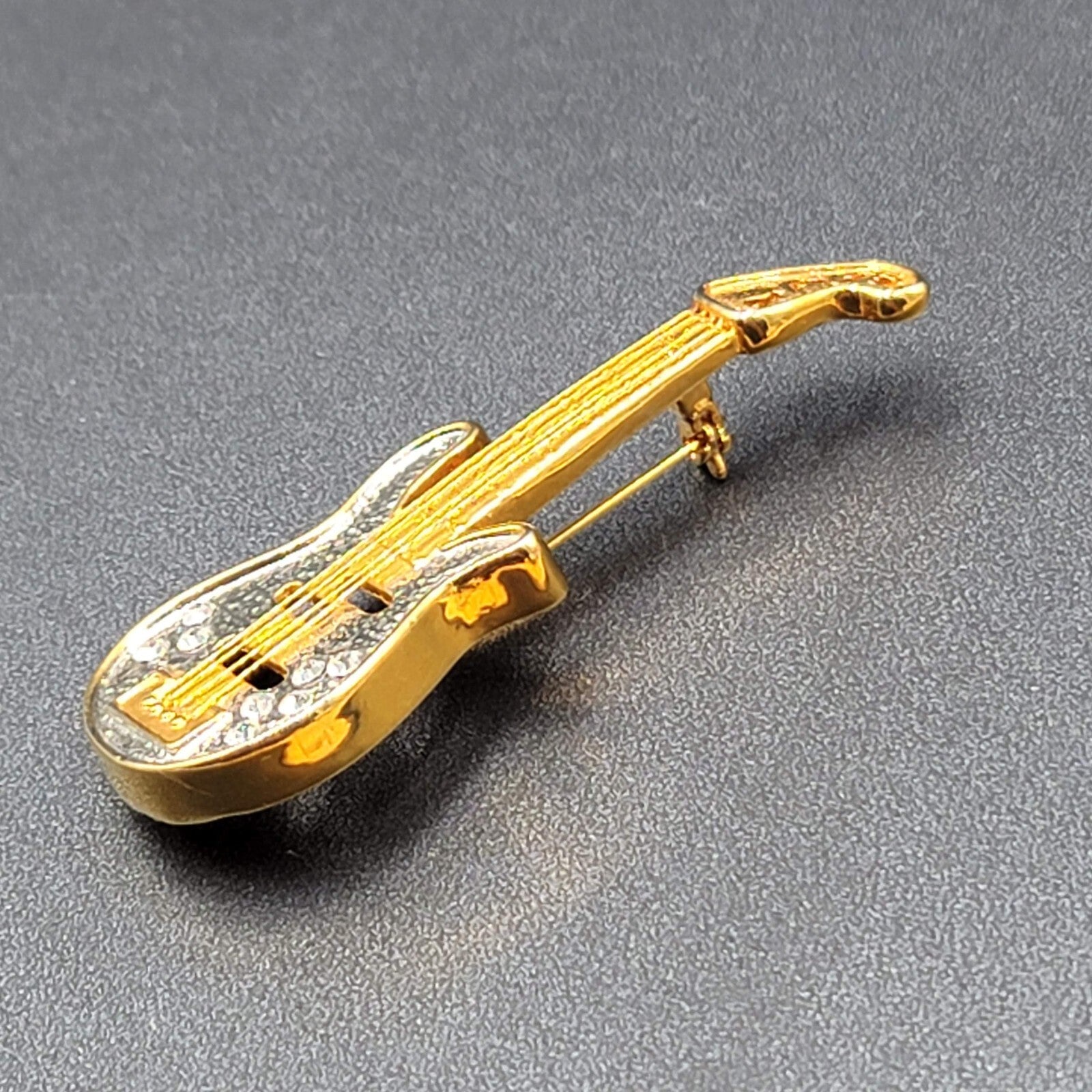 Electric Guitar Pin Brooch Gold and Silver tone 3"