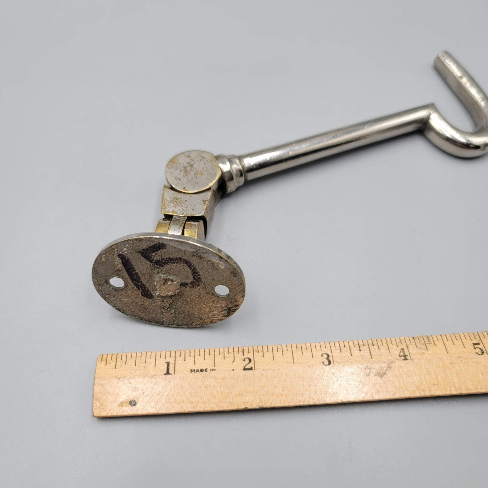 Vintage Heavy Duty Gate Hook Silver tone Pivots Salvage Hardware