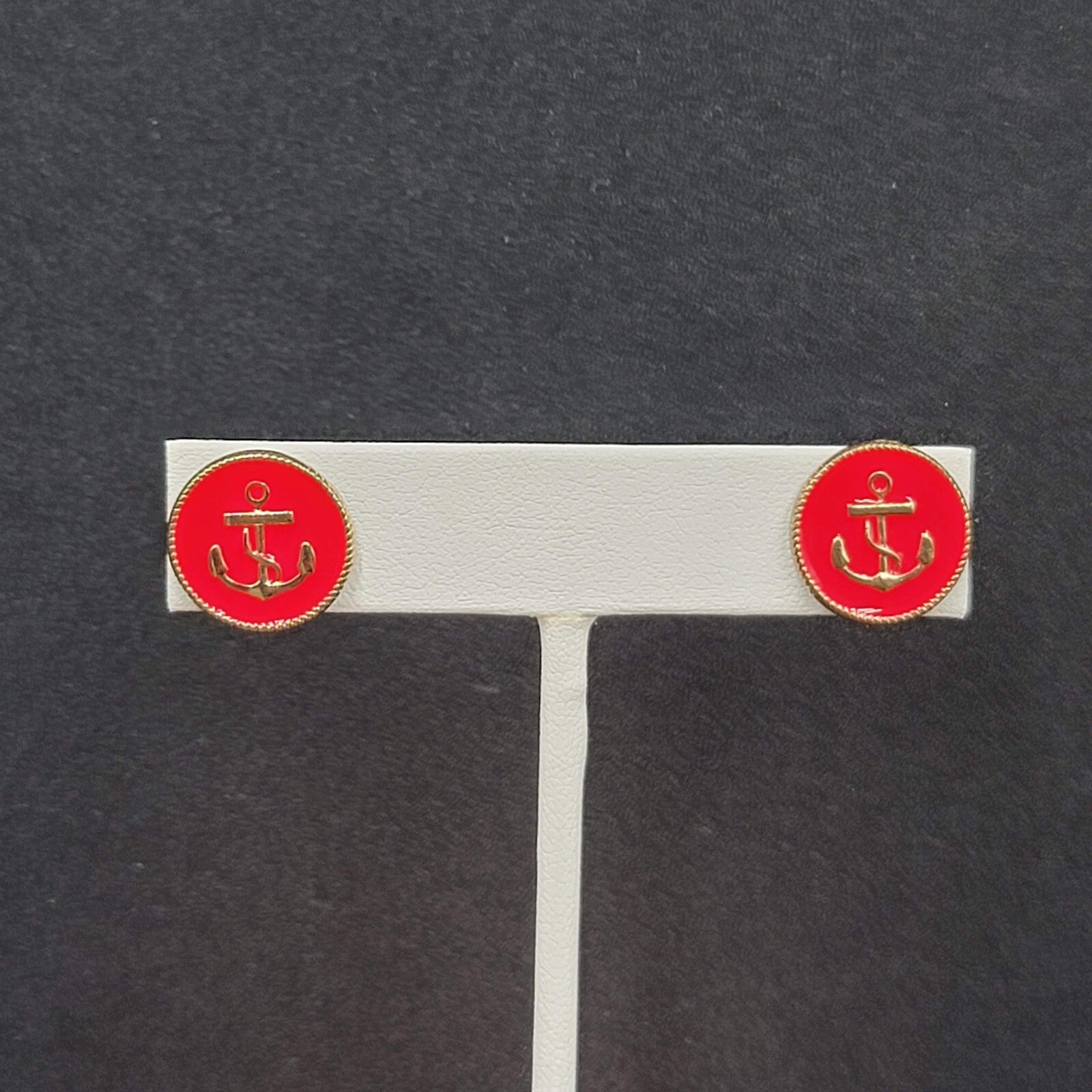 Pierced Earrings Hot Pink Enamel Nautical Anchor Studs 1/2"