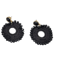Black Crochet Bead Pierced Earrings Dangle 1.5"