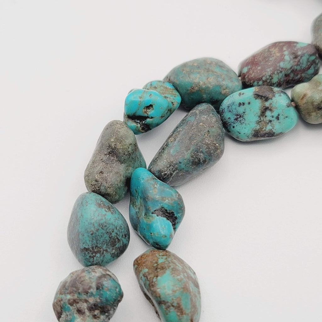 Native American Turquoise Nugget Necklace Coral Bead Matching Earrings 22 in