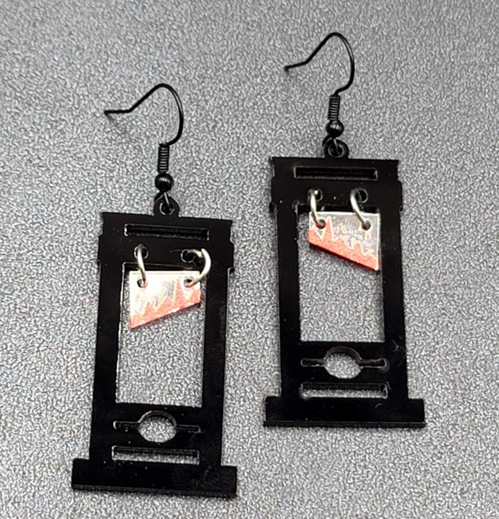 Guillotine Pierced Earrings Black Halloween Gothic Punk Rock 1.75"