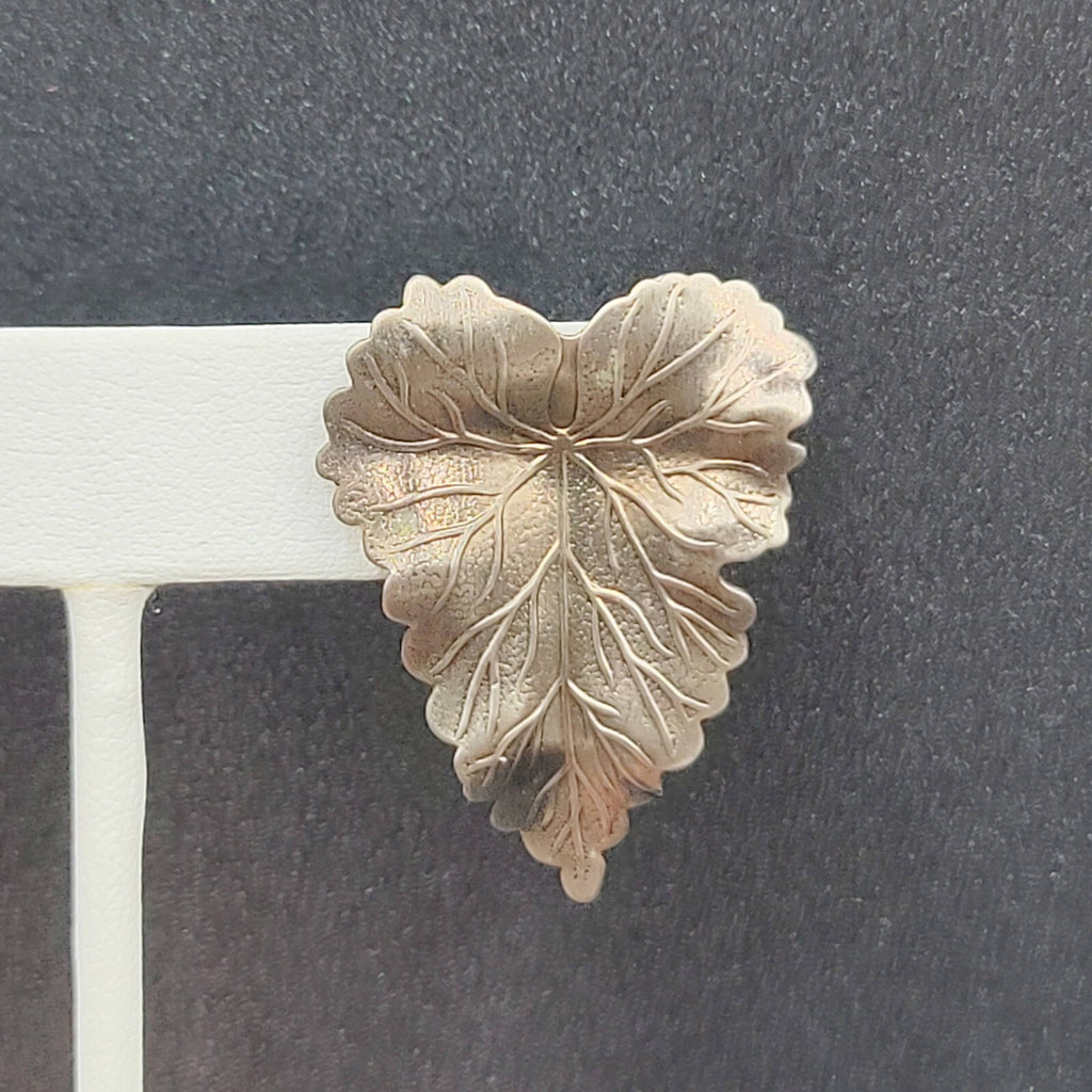 Vintage Pierced Earrings Textured Leaves Dark Gray Drop 1 3/8"
