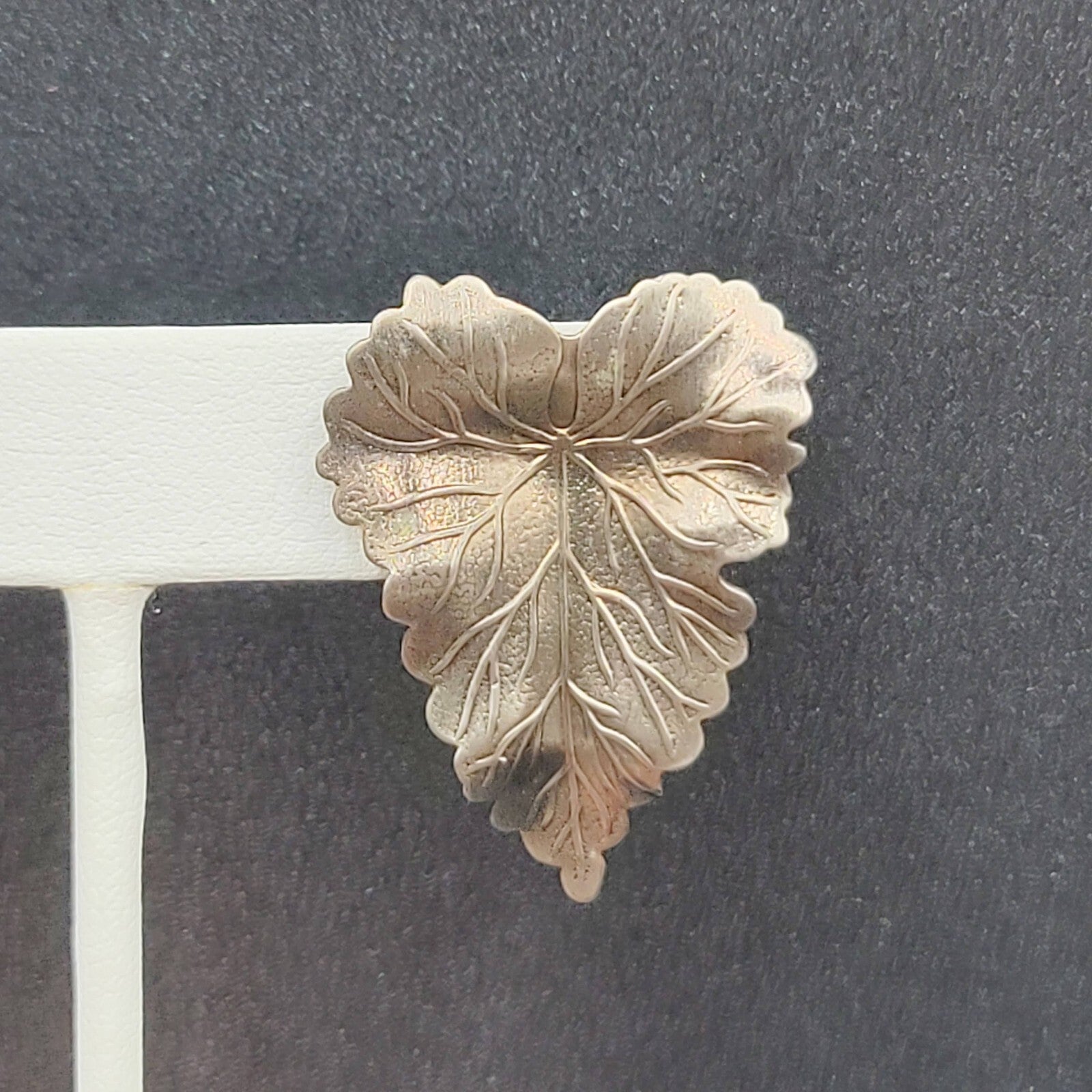 Vintage Pierced Earrings Textured Leaves Dark Gray Drop 1 3/8"