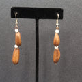 Vintage Pierced Earrings Silver tone Large Brown Seed Beads Long Dangle 2"