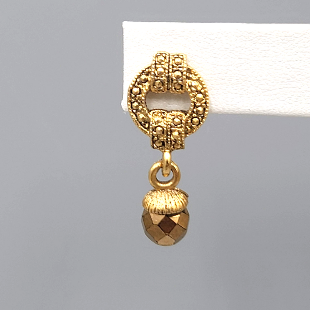 Pierced Earrings Gold tone Dangle Vintage Style Faceted Bead 1 1/8"