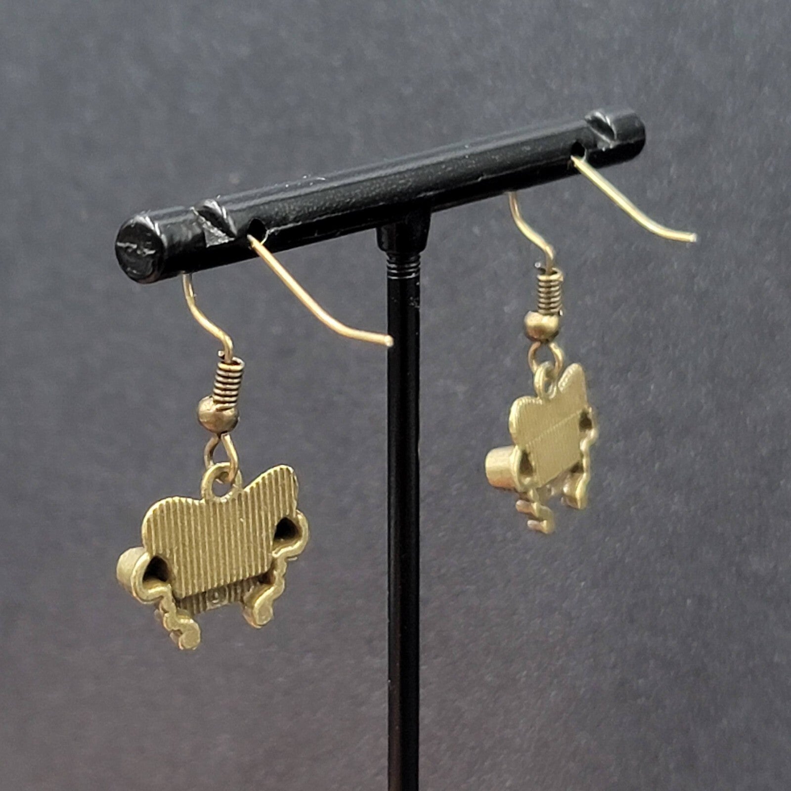 New Cozy Sofa Couch Pierced Earrings Bronze tone Tool Dangle 5/8"