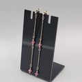 Long Pink Crystal Pierced Earrings Silver tone Dangle  3"