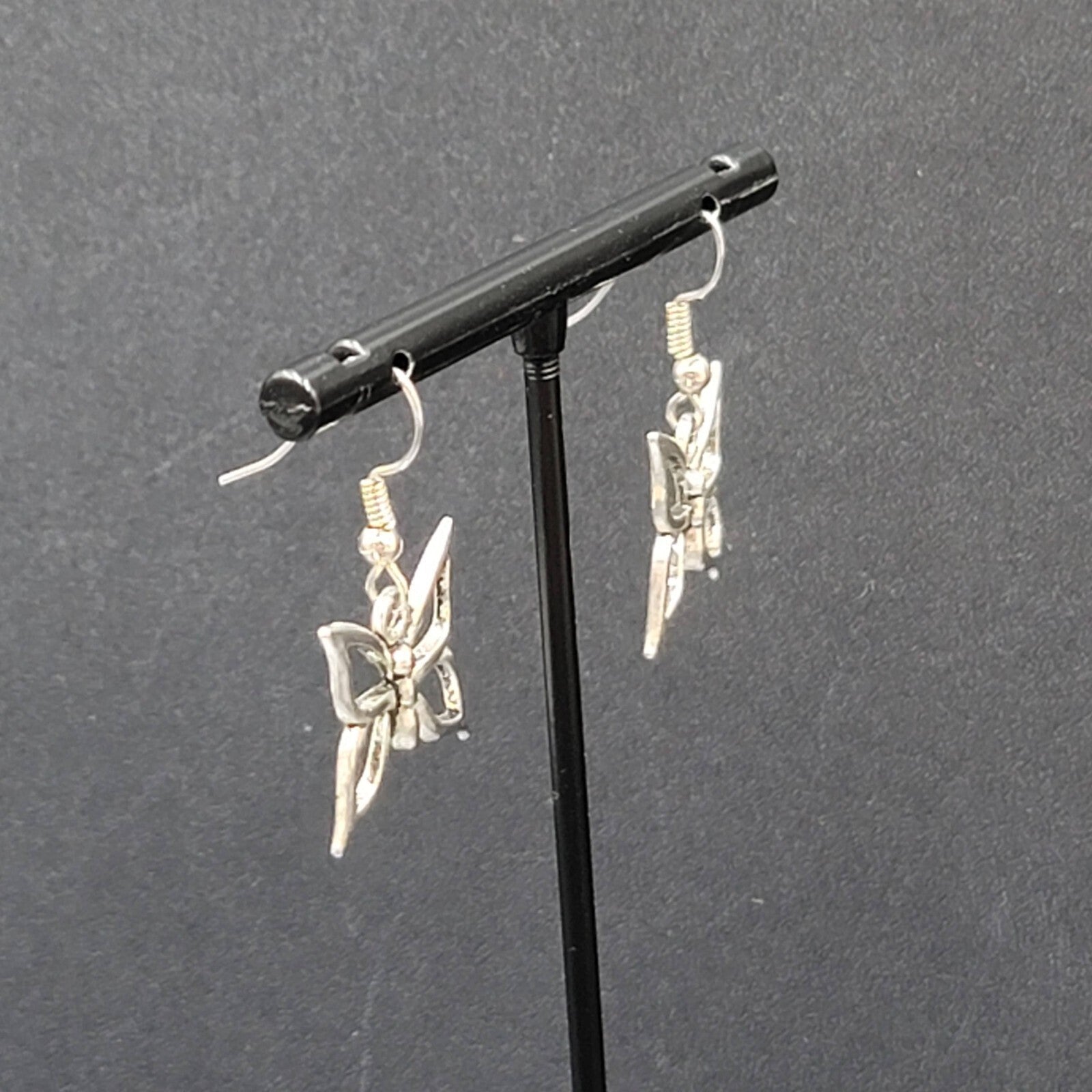 Pierced Earrings Silver tone Butterfly Dangle 5/8"