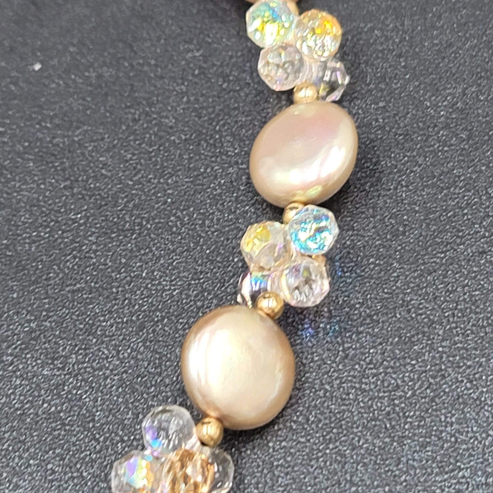 Pearl and Crystal Bead Necklace Pierced Earring Set